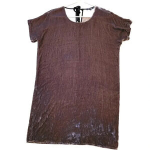 Madewell Women Crushed Velvet Mini Dress S Brown Solid Short Sleeves Round Neck
